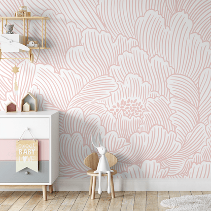 Pink Large Floral Wallpaper / Peel and Stick Wallpaper Removable Wallpaper Home Decor Wall Art Wall Decor Room Decor - C923