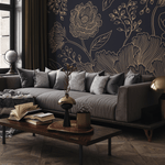 Black and Gold Large Floral Wallpaper / Peel and Stick Wallpaper Removable Wallpaper Home Decor Wall Art Wall Decor Room Decor - C925 - ONDECOR.COM
