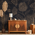 Black and Gold Large Floral Wallpaper / Peel and Stick Wallpaper Removable Wallpaper Home Decor Wall Art Wall Decor Room Decor - C925 - ONDECOR.COM