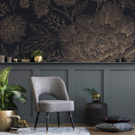 Black and Gold Large Floral Wallpaper / Peel and Stick Wallpaper Removable Wallpaper Home Decor Wall Art Wall Decor Room Decor - C925 - ONDECOR.COM