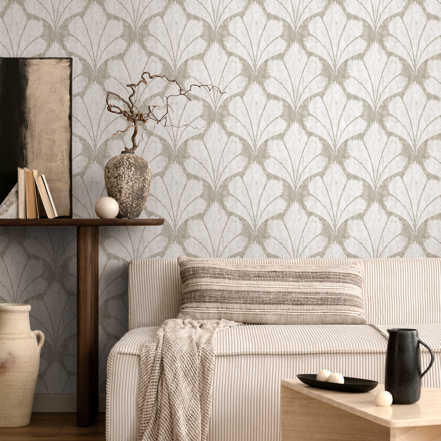 Beige Boho Floral Wallpaper / Peel and Stick Wallpaper Removable Wallpaper Home Decor Wall Art Wall Decor Room Decor - C929