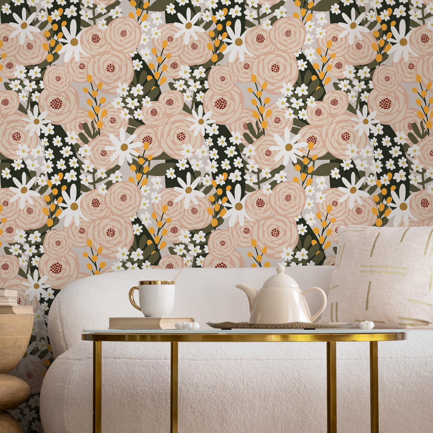 Scandinavian Floral Garden Wallpaper / Peel and Stick Wallpaper Removable Wallpaper Home Decor Wall Art Wall Decor Room Decor - C930