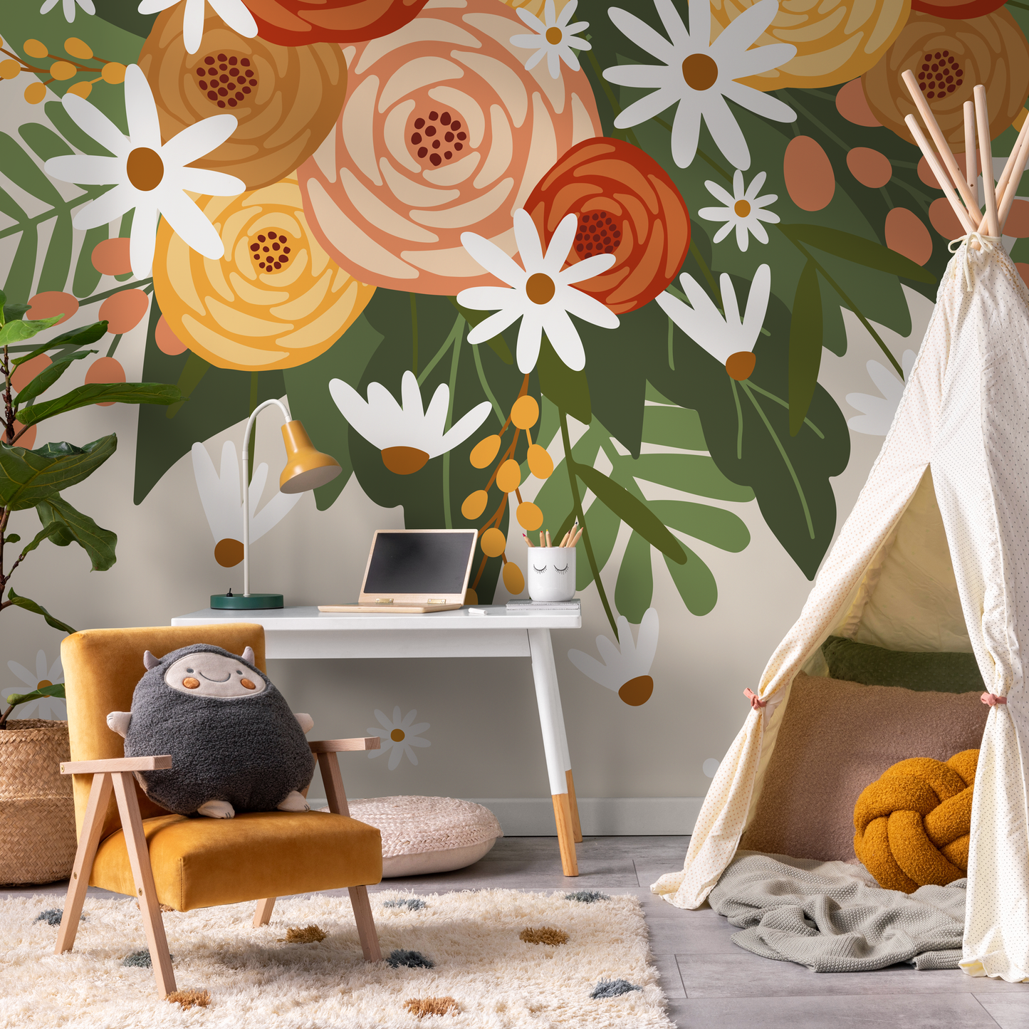 Mural Floral Garden Wallpaper / Peel and Stick Wallpaper Removable Wallpaper Home Decor Wall Art Wall Decor Room Decor - C931