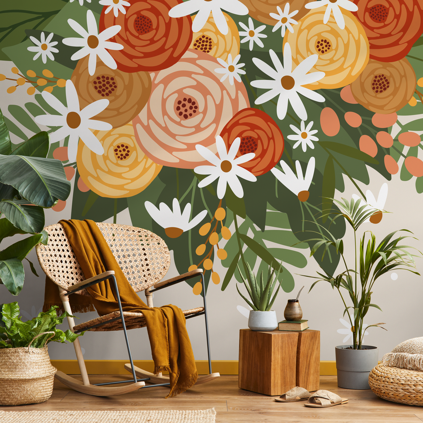 Mural Floral Garden Wallpaper / Peel and Stick Wallpaper Removable Wallpaper Home Decor Wall Art Wall Decor Room Decor - C931