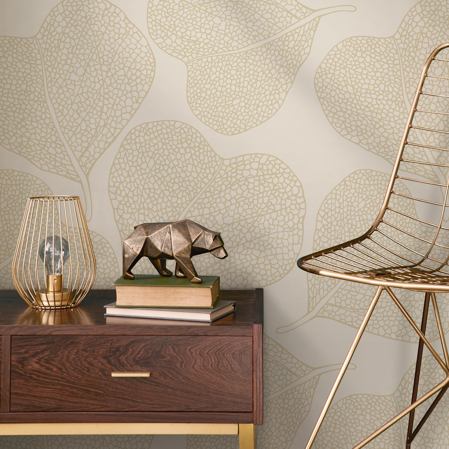 Neutral Leaf Boho Wallpaper / Peel and Stick Wallpaper Removable Wallpaper Home Decor Wall Art Wall Decor Room Decor - C933