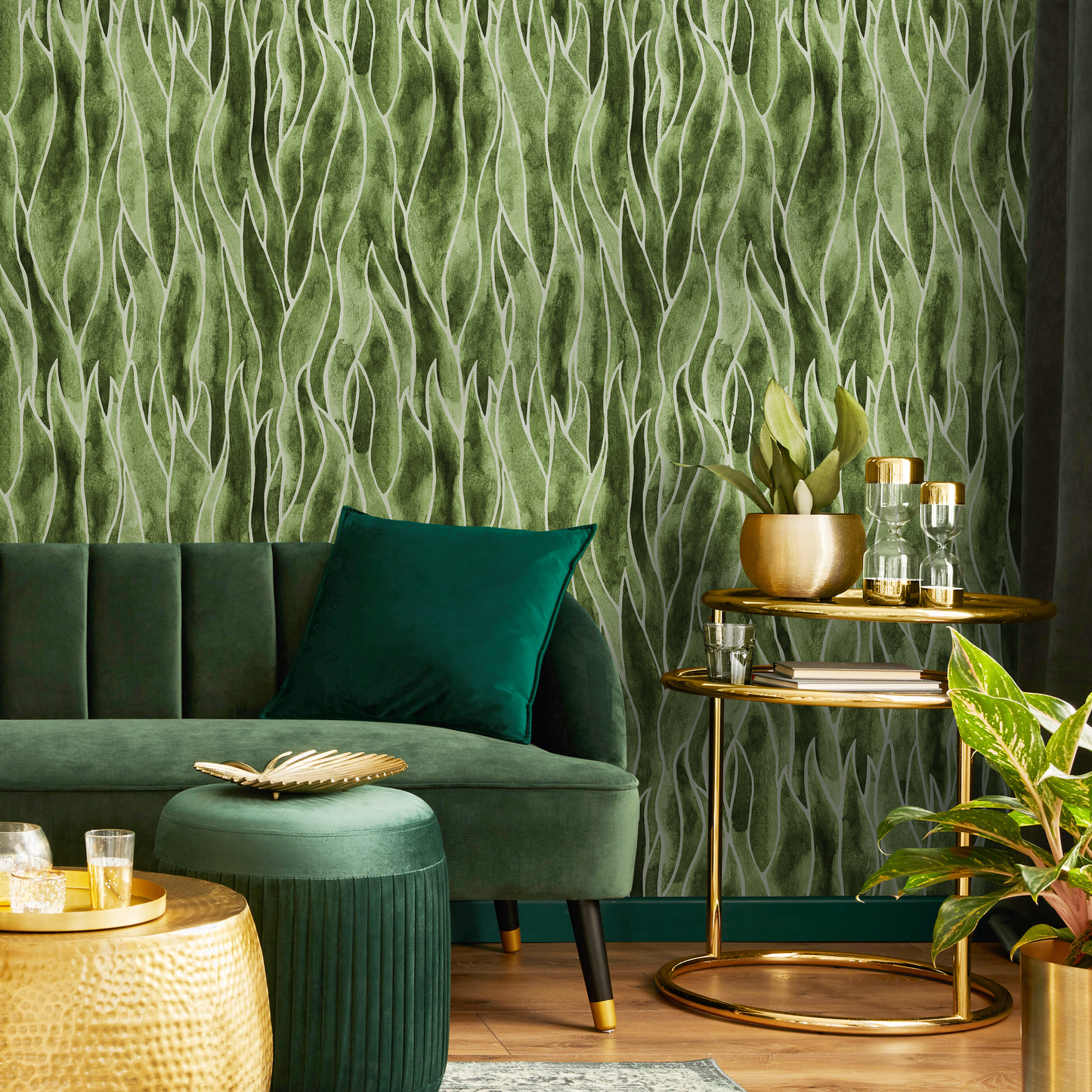 Green Abstract Leaf Wallpaper / Peel and Stick Wallpaper Removable Wallpaper Home Decor Wall Art Wall Decor Room Decor - C938