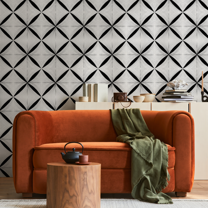 Black and White Geometric Wallpaper / Peel and Stick Wallpaper Removable Wallpaper Home Decor Wall Art Wall Decor Room Decor -C939