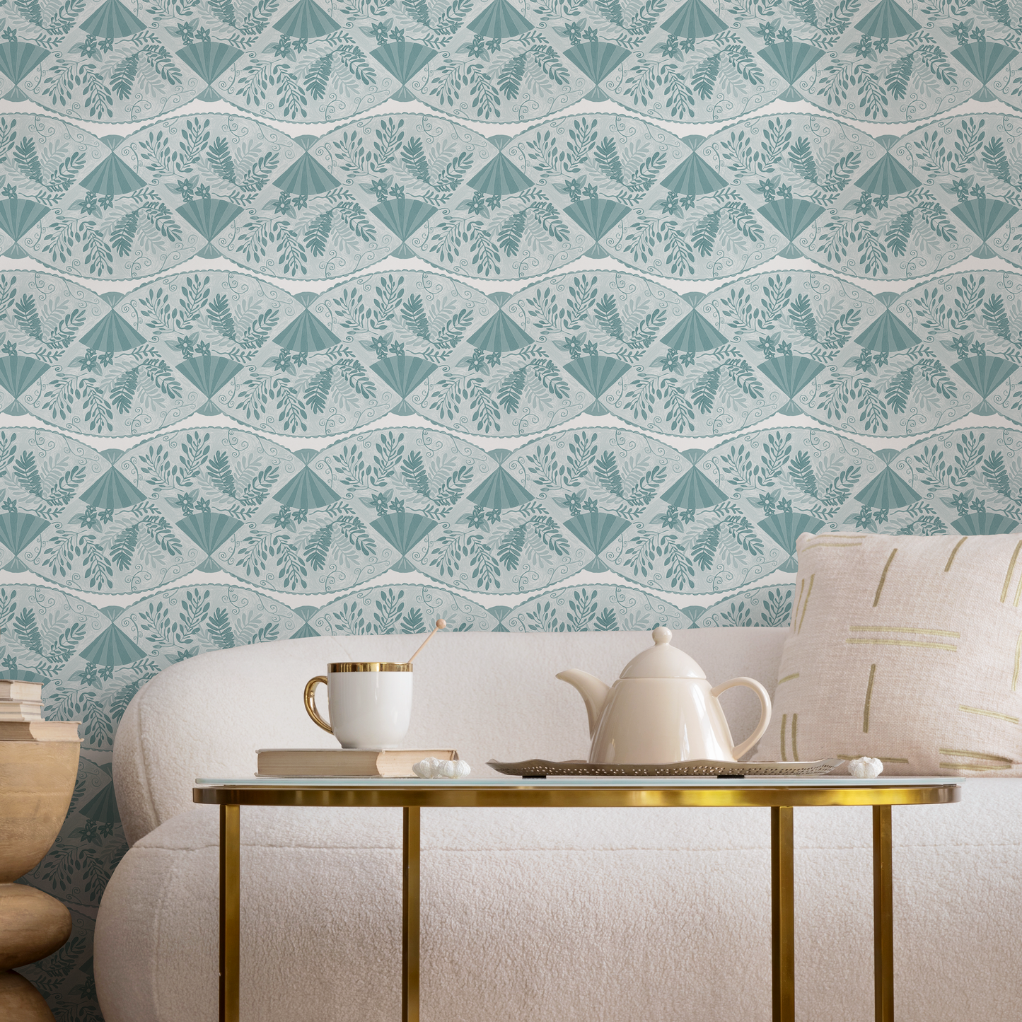 Light Blue Floral and Leaf Wallpaper / Peel and Stick Wallpaper Removable Wallpaper Home Decor Wall Art Wall Decor Room Decor - C946