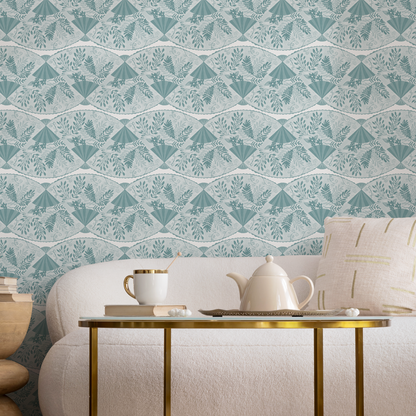 Light Blue Floral and Leaf Wallpaper / Peel and Stick Wallpaper Removable Wallpaper Home Decor Wall Art Wall Decor Room Decor - C946