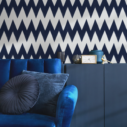 Navy Blue Chevron Wallpaper / Peel and Stick Wallpaper Removable Wallpaper Home Decor Wall Art Wall Decor Room Decor - C950