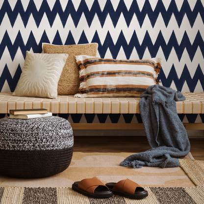 Navy Blue Chevron Wallpaper / Peel and Stick Wallpaper Removable Wallpaper Home Decor Wall Art Wall Decor Room Decor - C950