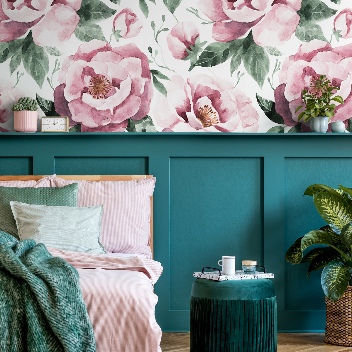 Vintage Roses Watercolor Wallpaper / Peel and Stick Wallpaper Removable Wallpaper Home Decor Wall Art Wall Decor Room Decor - C953 - ONDECOR.COM