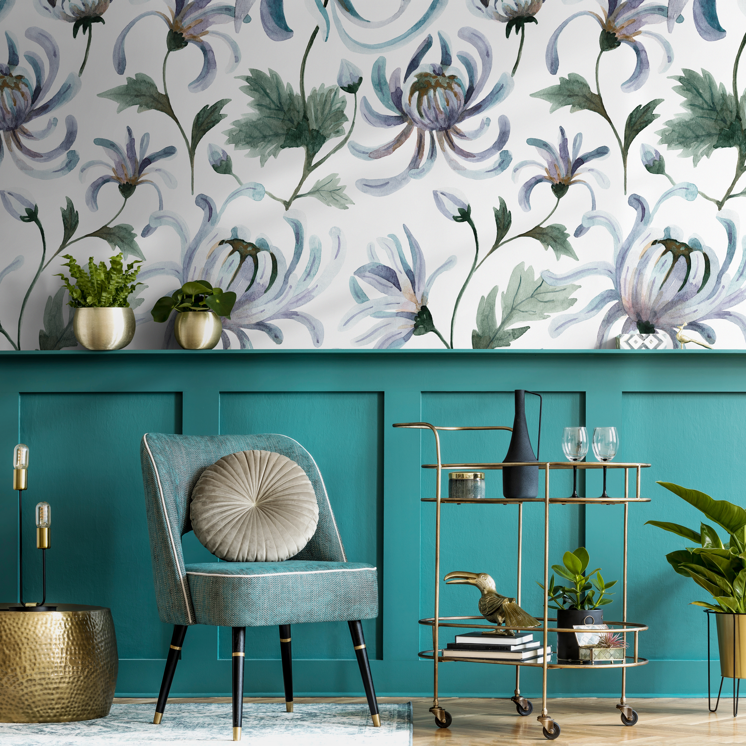 Papier peint vintage motif jardin floral / Papier peint autocollant amovible Décoration d'intérieur Art mural Décoration murale Décoration de chambre - C957