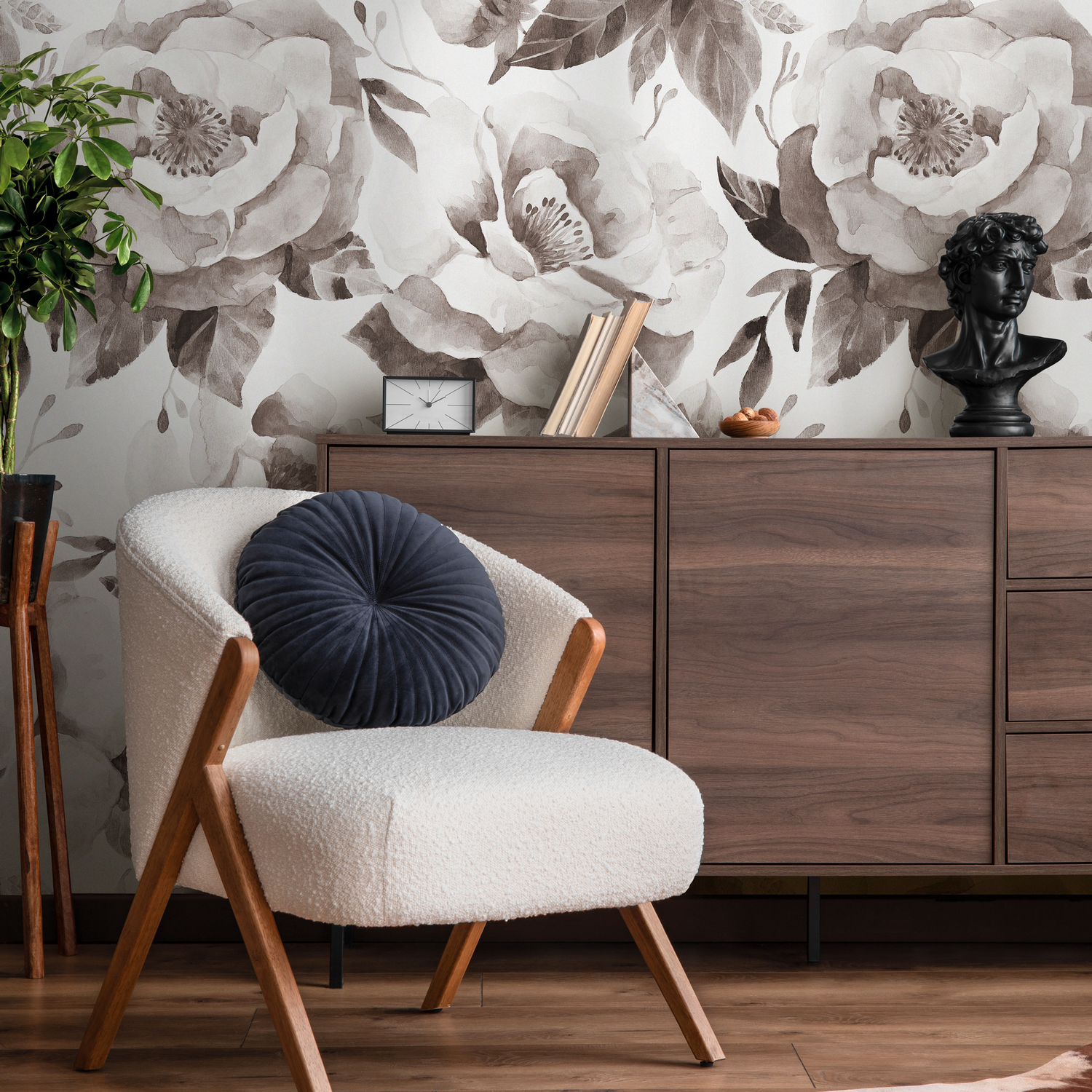 Tan Floral Wallpaper / Peel and Stick Wallpaper Removable Wallpaper Home Decor Wall Art Wall Decor Room Decor - C960