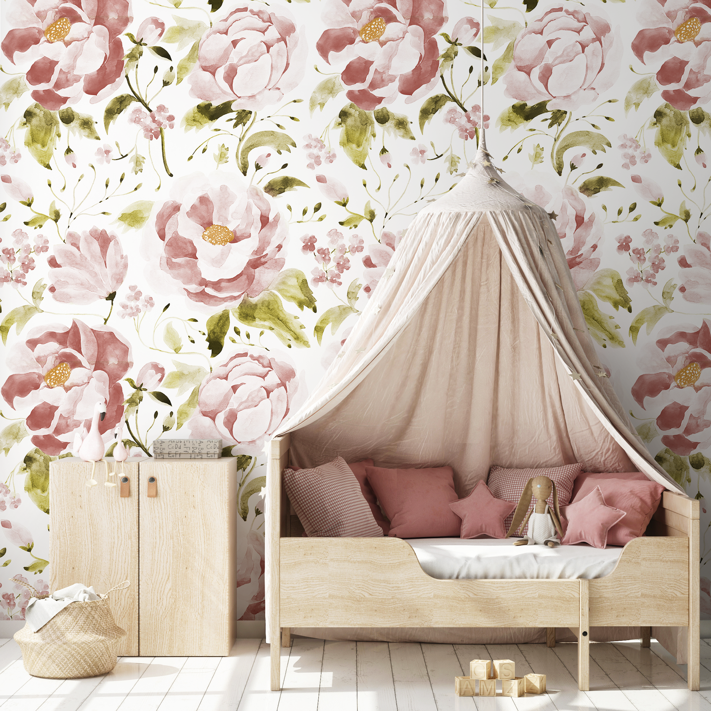 Pink Vintage Floral Wallpaper / Peel and Stick Wallpaper Removable Wallpaper Home Decor Wall Art Wall Decor Room Decor - C965