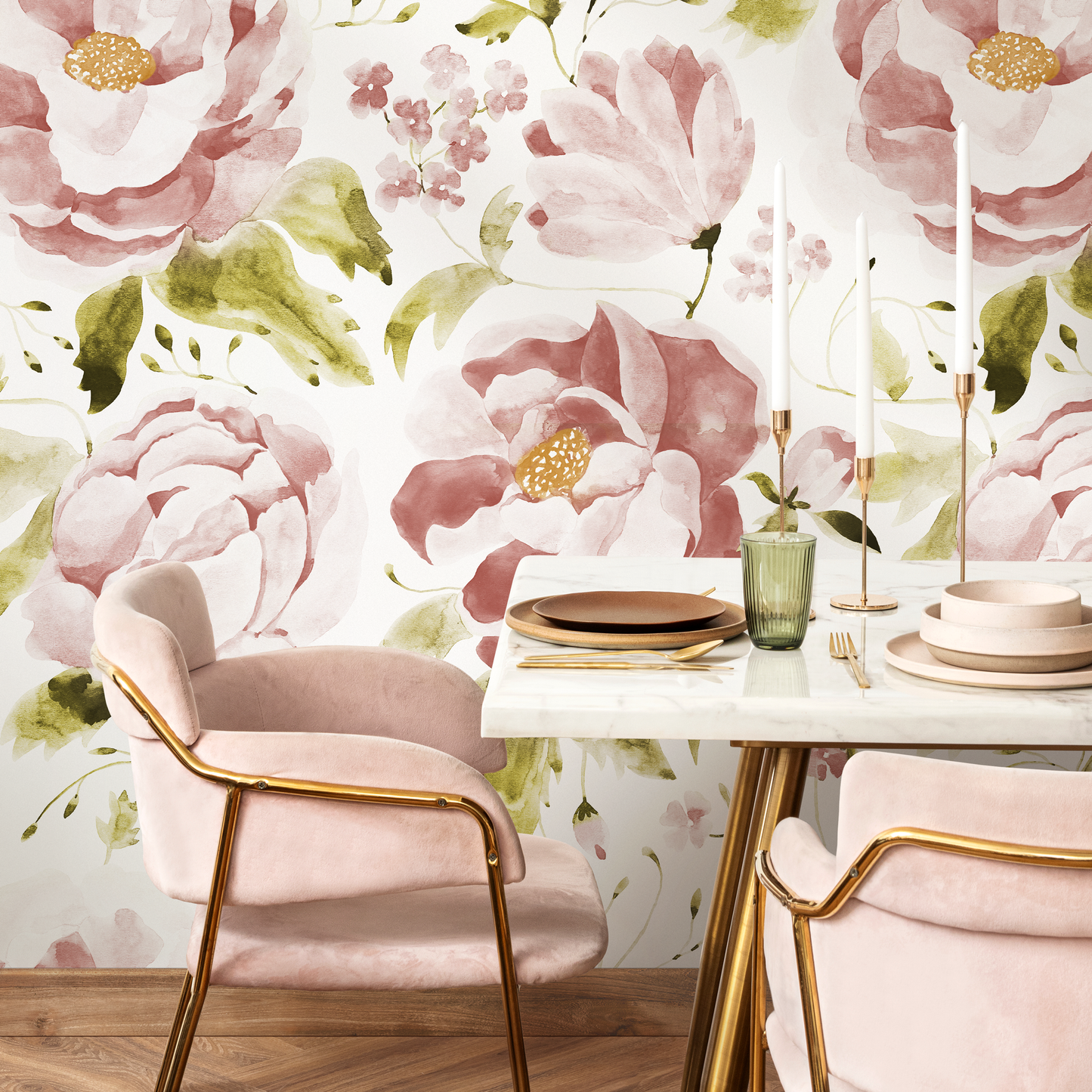 Pink Vintage Floral Wallpaper / Peel and Stick Wallpaper Removable Wallpaper Home Decor Wall Art Wall Decor Room Decor - C965