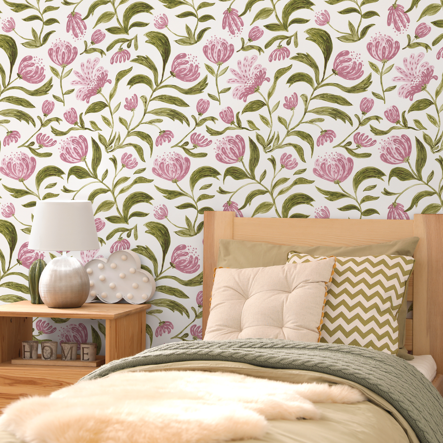 Hand Painted Floral Wallpaper / Peel and Stick Wallpaper Removable Wallpaper Home Decor Wall Art Wall Decor Room Decor - C971