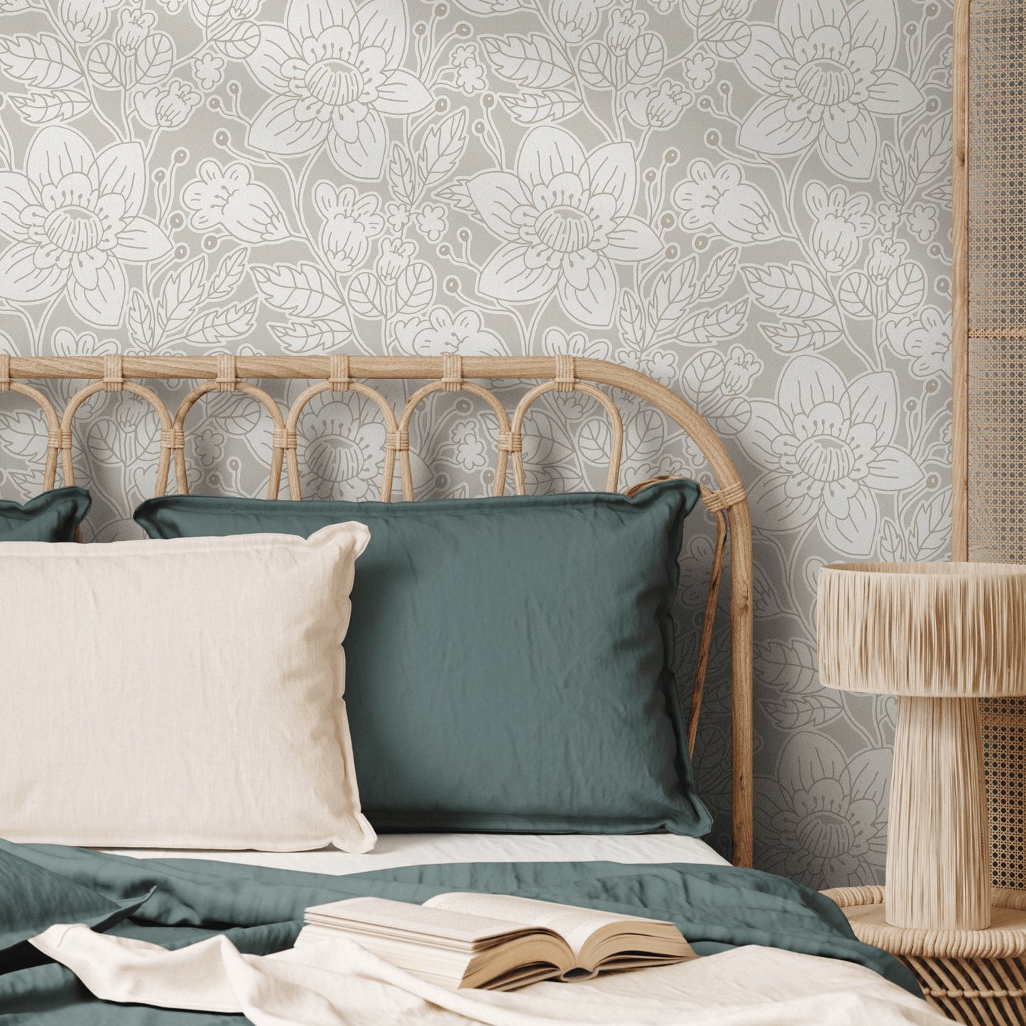 Neutral Boho Garden Wallpaper / Peel and Stick Wallpaper Removable Wallpaper Home Decor Wall Art Wall Decor Room Decor - C979