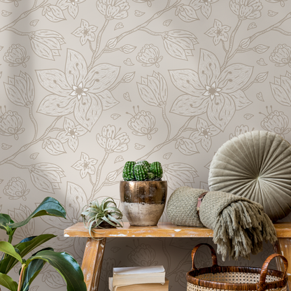 Minimalist Floral Garden Wallpaper / Peel and Stick Wallpaper Removable Wallpaper Home Decor Wall Art Wall Decor Room Decor - C983