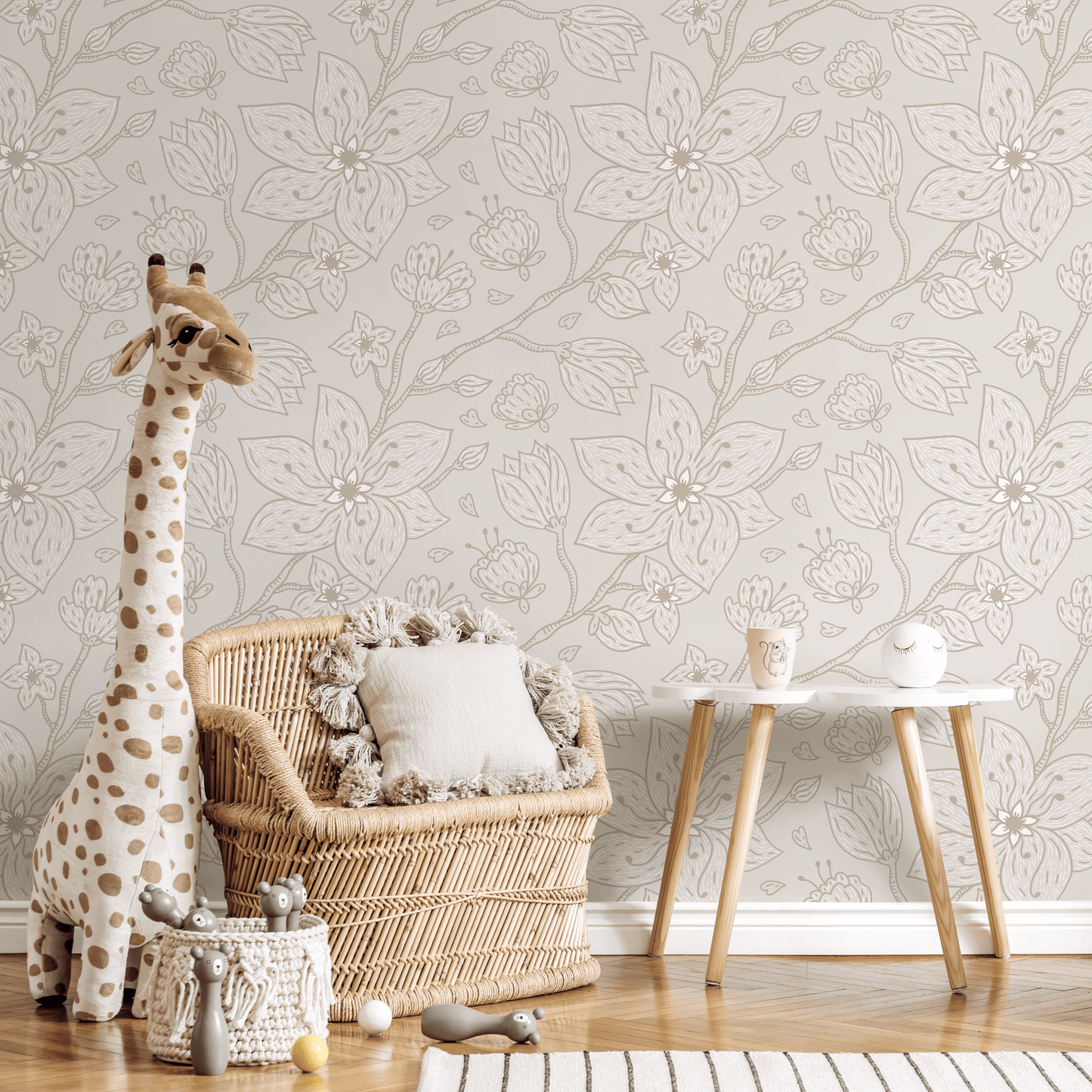 Minimalist Floral Garden Wallpaper / Peel and Stick Wallpaper Removable Wallpaper Home Decor Wall Art Wall Decor Room Decor - C983