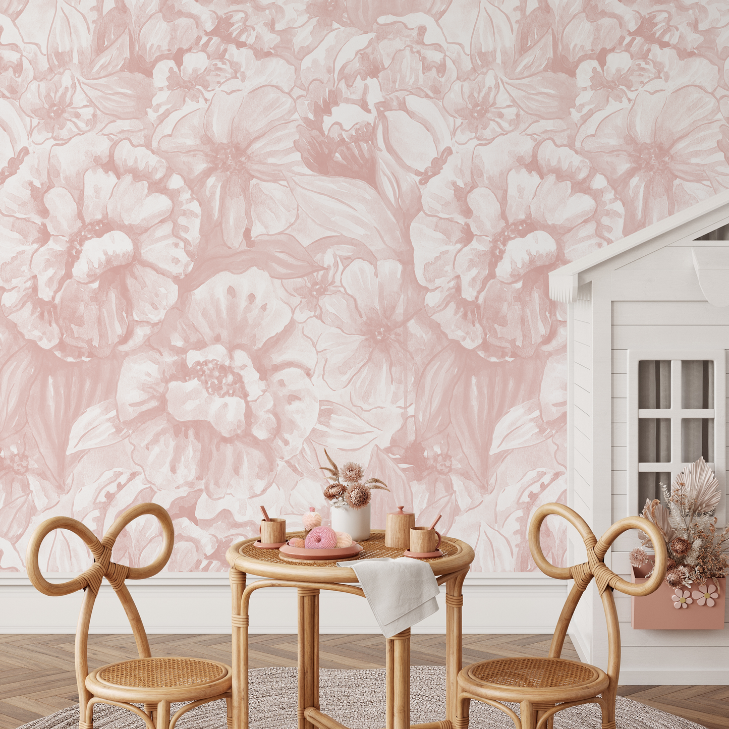 Pink Minimalist Peony Wallpaper / Peel and Stick Wallpaper Removable Wallpaper Home Decor Wall Art Wall Decor Room Decor - C990