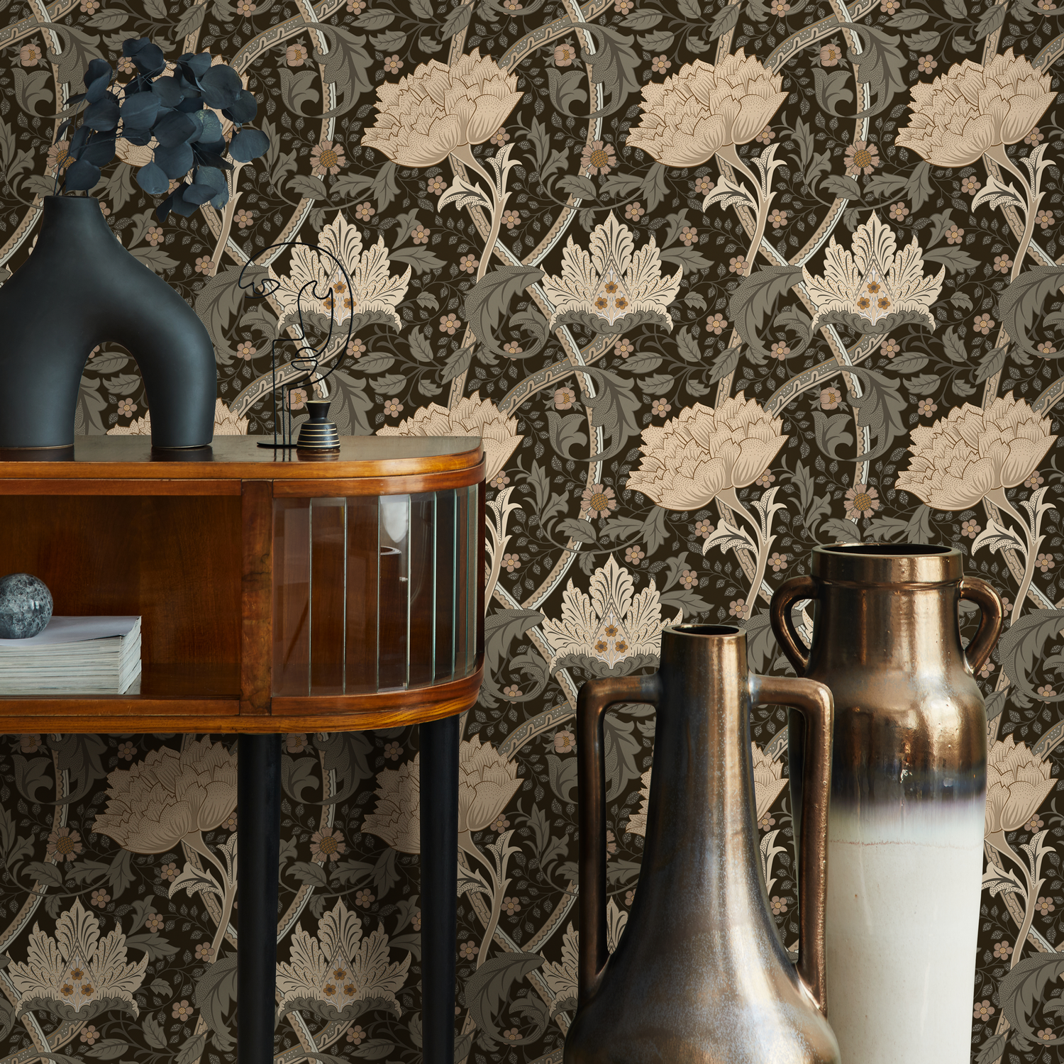 Papier peint William Morris à motif floral taupe / Papier peint autocollant amovible Décoration d'intérieur Art mural Décoration murale Décoration de chambre - C991
