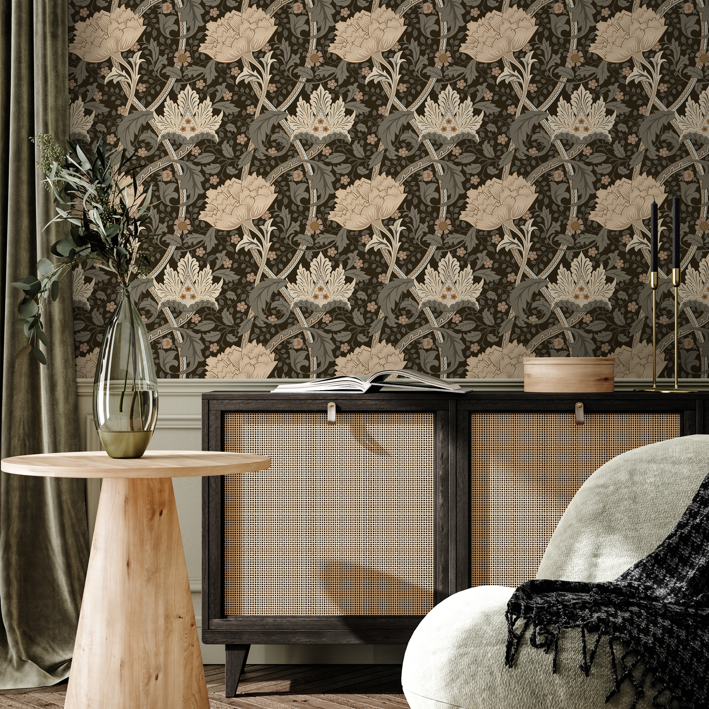 Taupe Floral William Morris Wallpaper /  Peel and Stick Wallpaper Removable Wallpaper Home Decor Wall Art Wall Decor Room Decor - C991