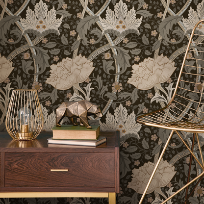 Taupe Floral William Morris Wallpaper /  Peel and Stick Wallpaper Removable Wallpaper Home Decor Wall Art Wall Decor Room Decor - C991