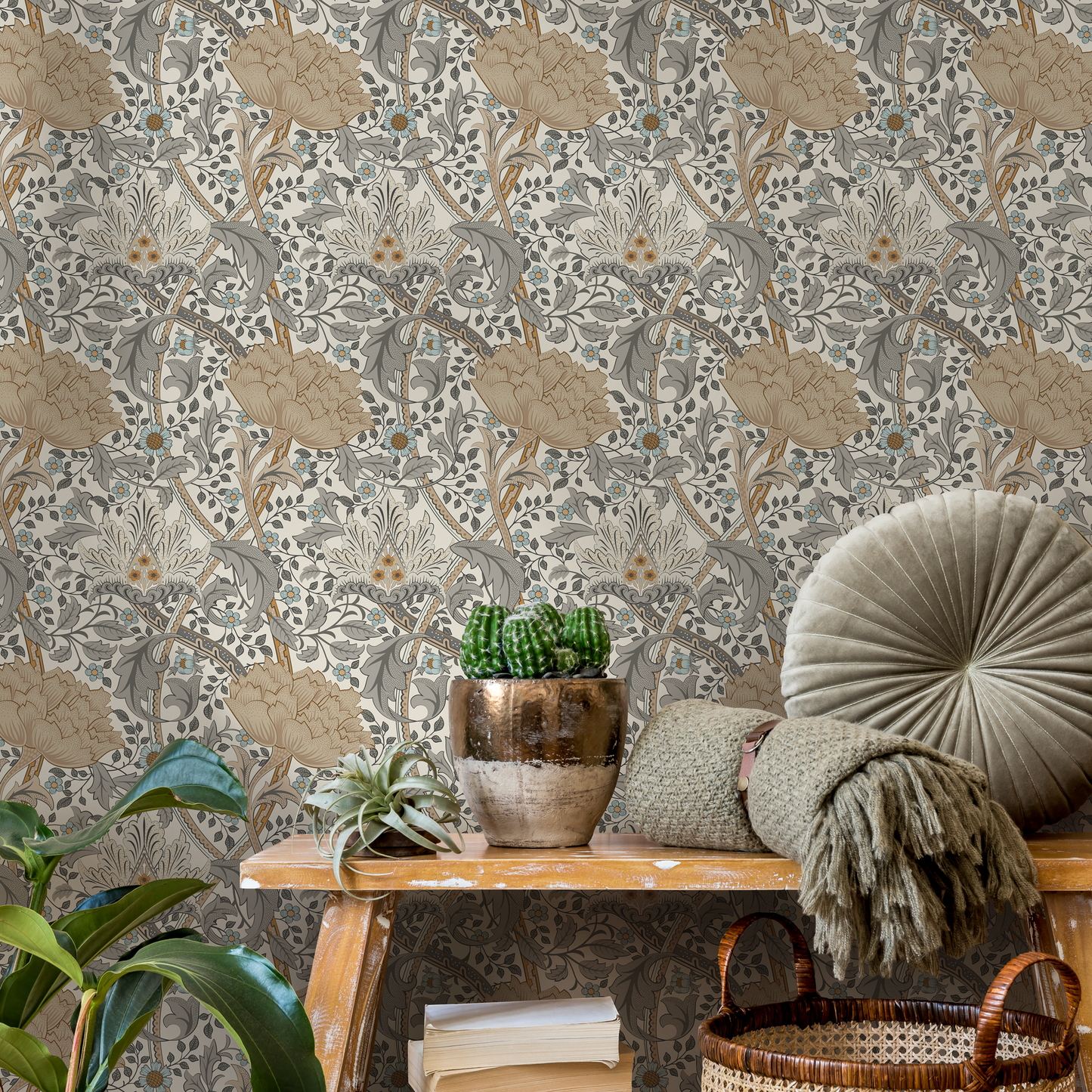 Floral Art Nouveau Wallpaper  /  Peel and Stick Wallpaper Removable Wallpaper Home Decor Wall Art Wall Decor Room Decor - C992