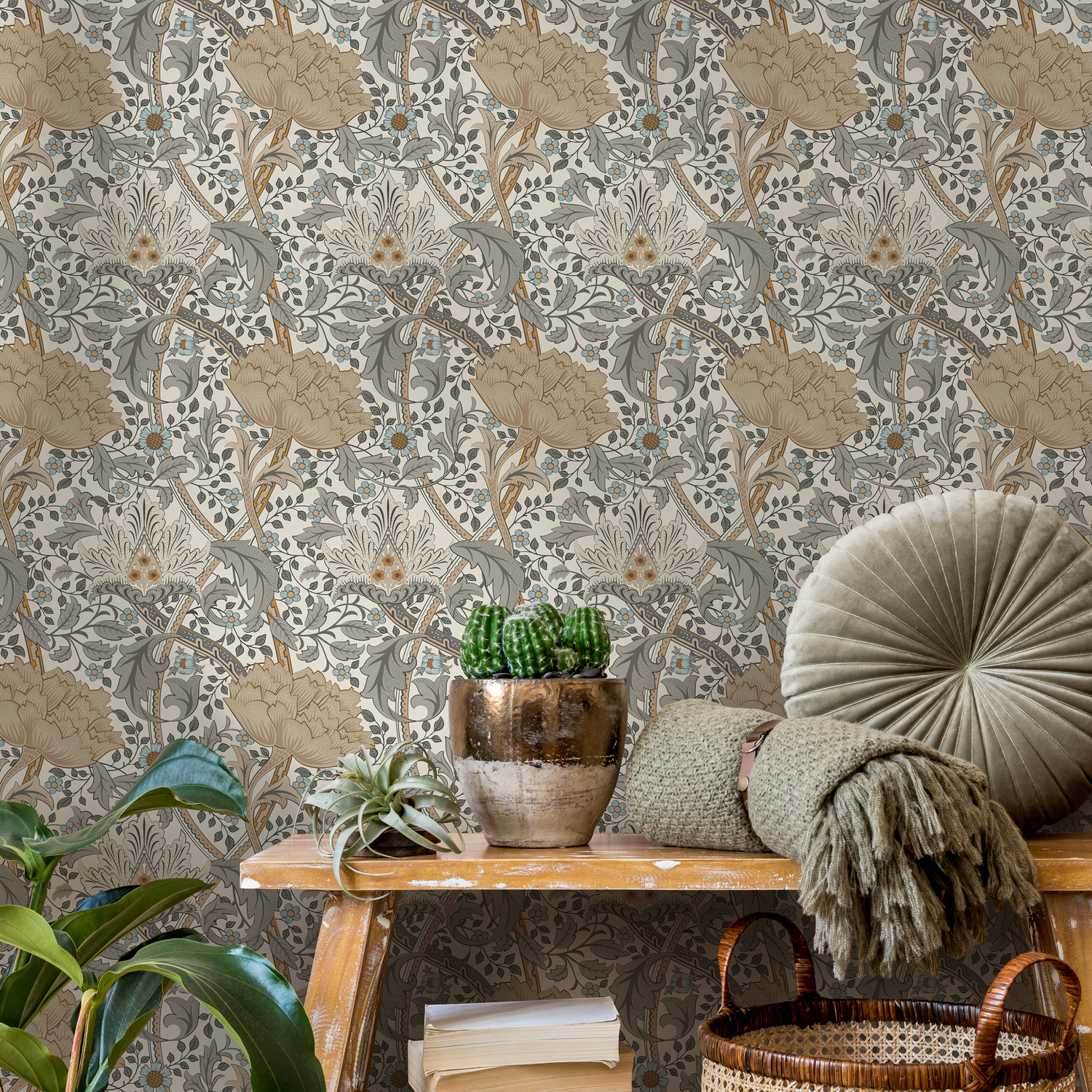Floral Art Nouveau Wallpaper  /  Peel and Stick Wallpaper Removable Wallpaper Home Decor Wall Art Wall Decor Room Decor - C992 - ONDECOR.COM