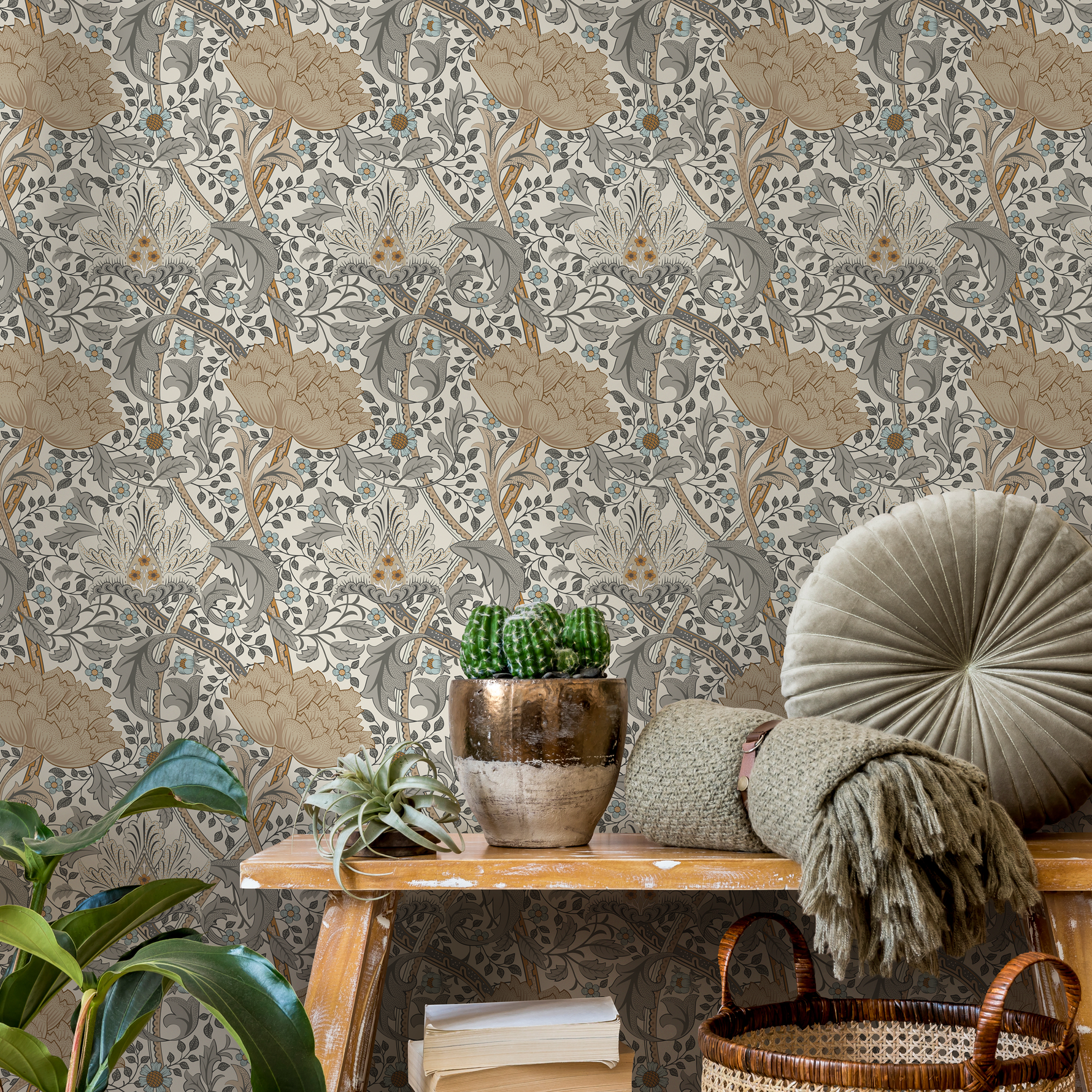 Floral Art Nouveau Wallpaper  /  Peel and Stick Wallpaper Removable Wallpaper Home Decor Wall Art Wall Decor Room Decor - C992 - ONDECOR.COM