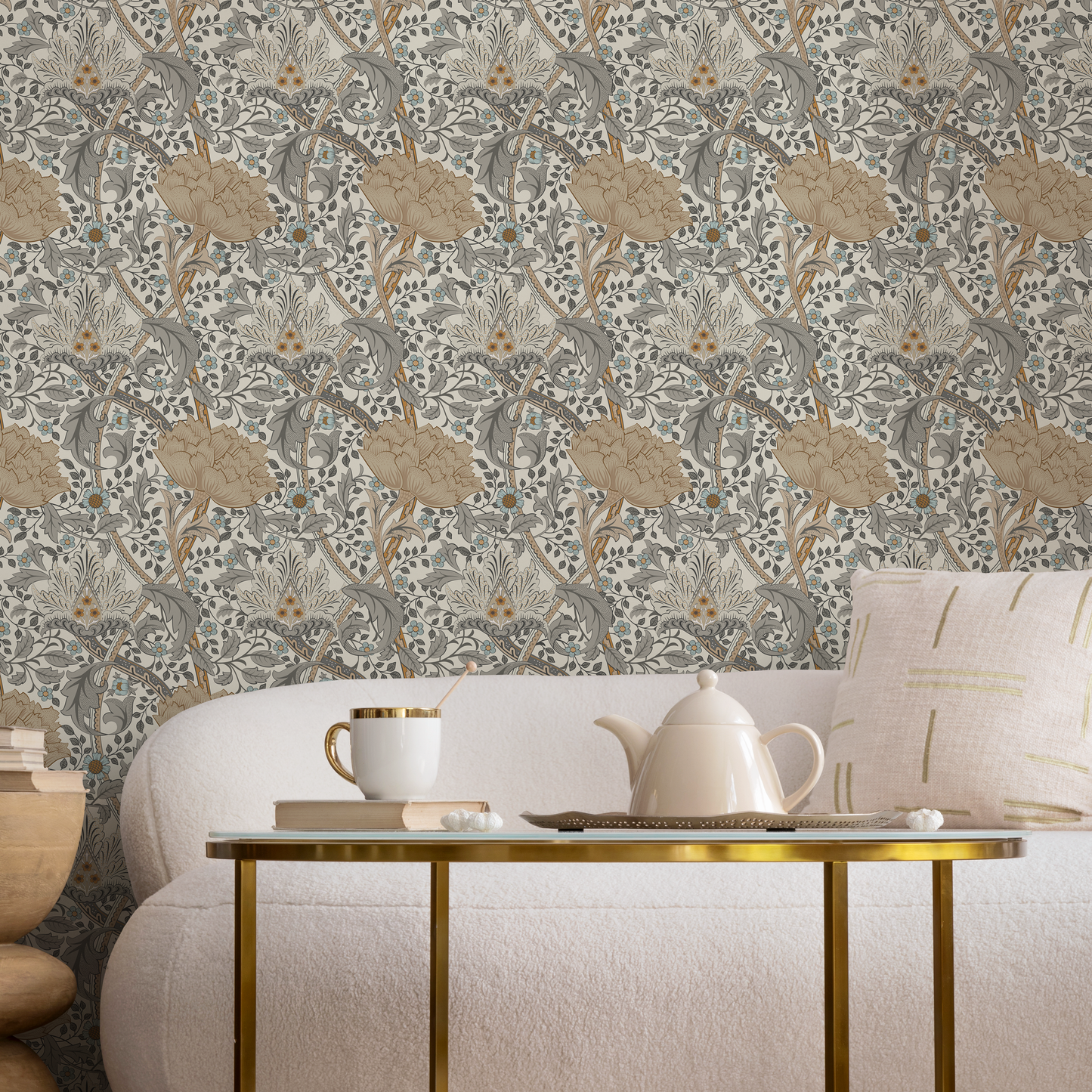 Floral Art Nouveau Wallpaper  /  Peel and Stick Wallpaper Removable Wallpaper Home Decor Wall Art Wall Decor Room Decor - C992