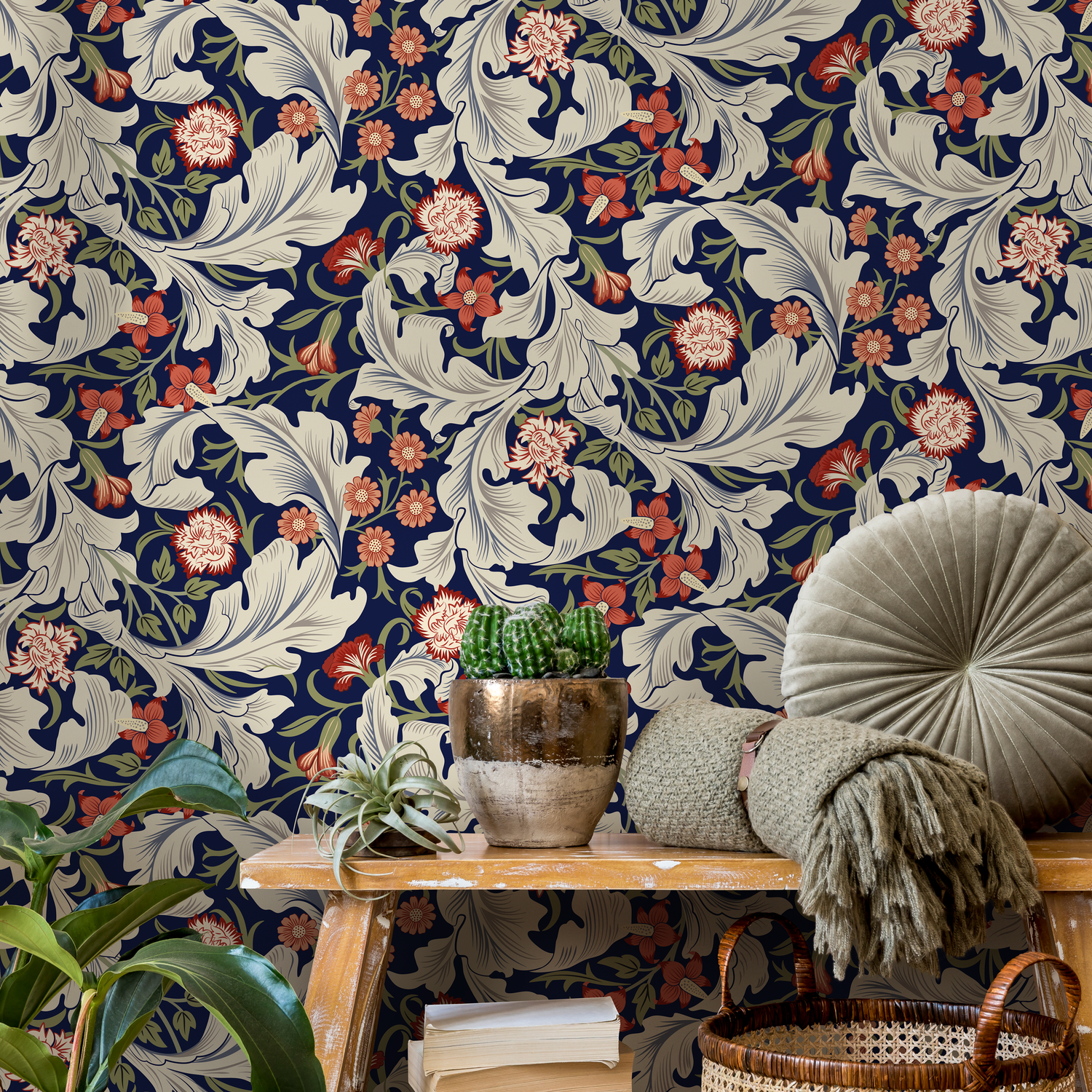 Papier peint William Morris à motif floral vert / Papier peint autocollant amovible Décoration d'intérieur Art mural Décoration murale Décoration de chambre - C995