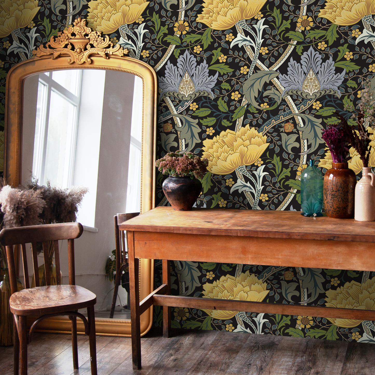 Large Floral William Morris Wallpaper / Peel and Stick Wallpaper Removable Wallpaper Home Decor Wall Art Wall Decor Room Decor - C997