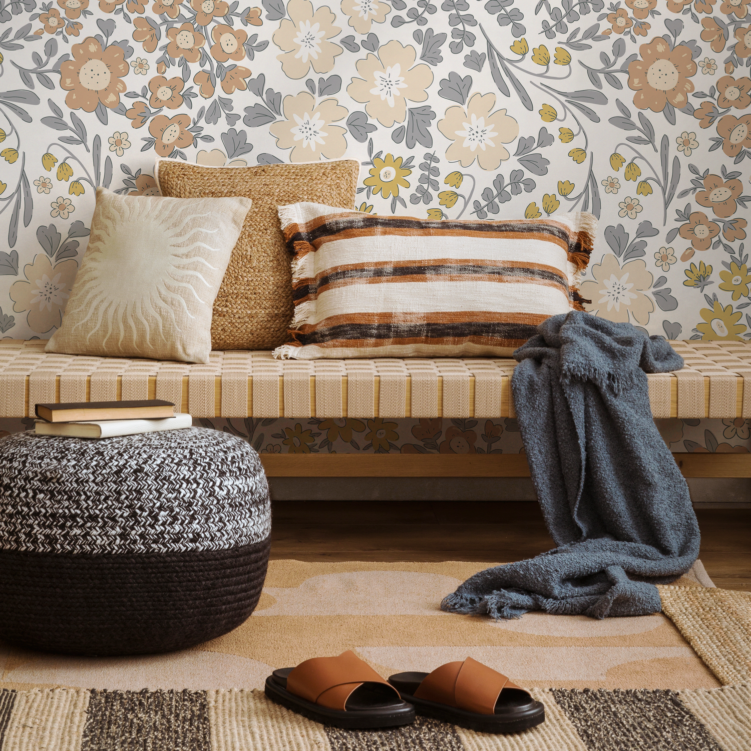 Papier peint Boho Floral Garden / Papier peint autocollant Papier peint amovible Décoration d'intérieur Art mural Décoration murale Décoration de chambre - D003