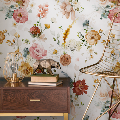 Vintage Floral Watercolor Wallpaper / Peel and Stick Wallpaper Removable Wallpaper Home Decor Wall Art Wall Decor Room Decor - D022