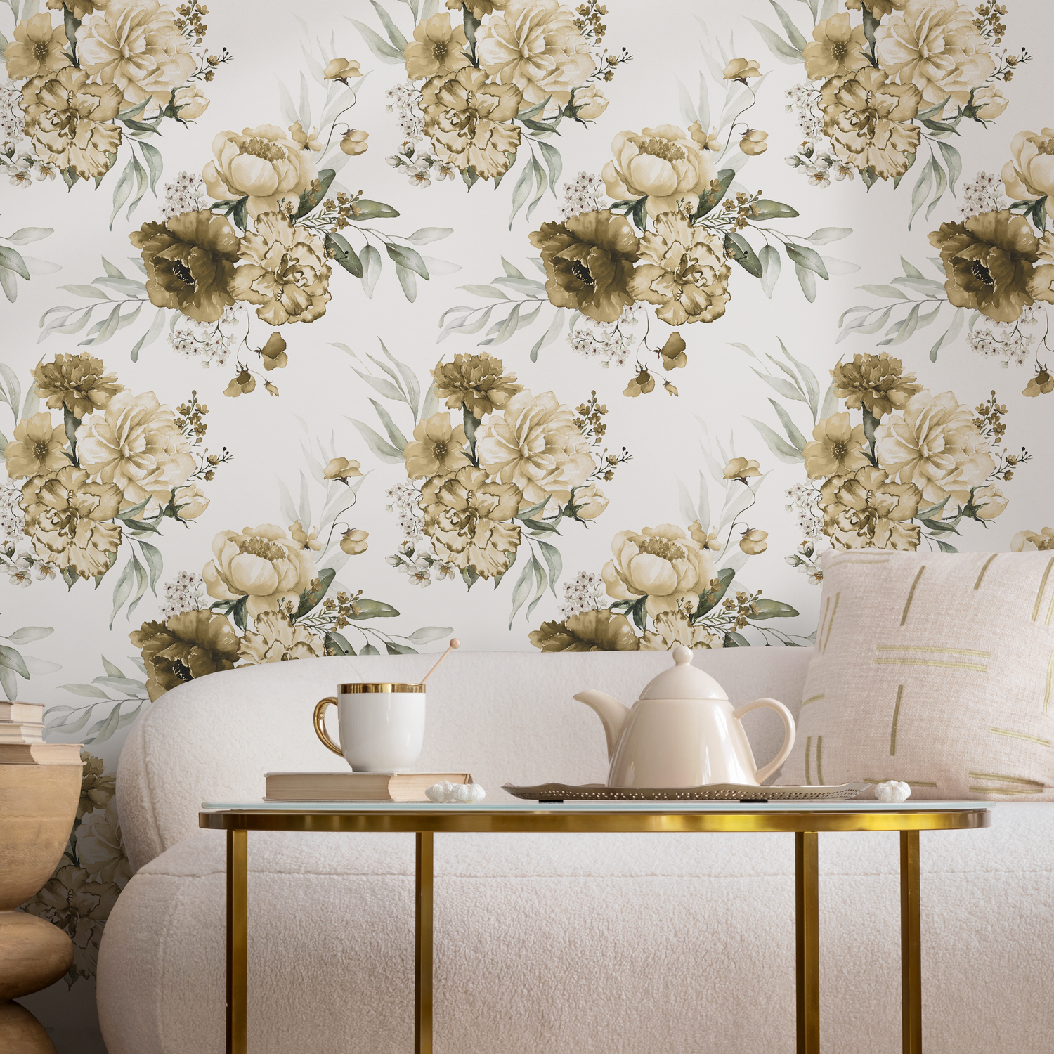 Yellow Vintage Peony Wallpaper / Peel and Stick Wallpaper Removable Wallpaper Home Decor Wall Art Wall Decor Room Decor - D024 - ONDECOR.COM