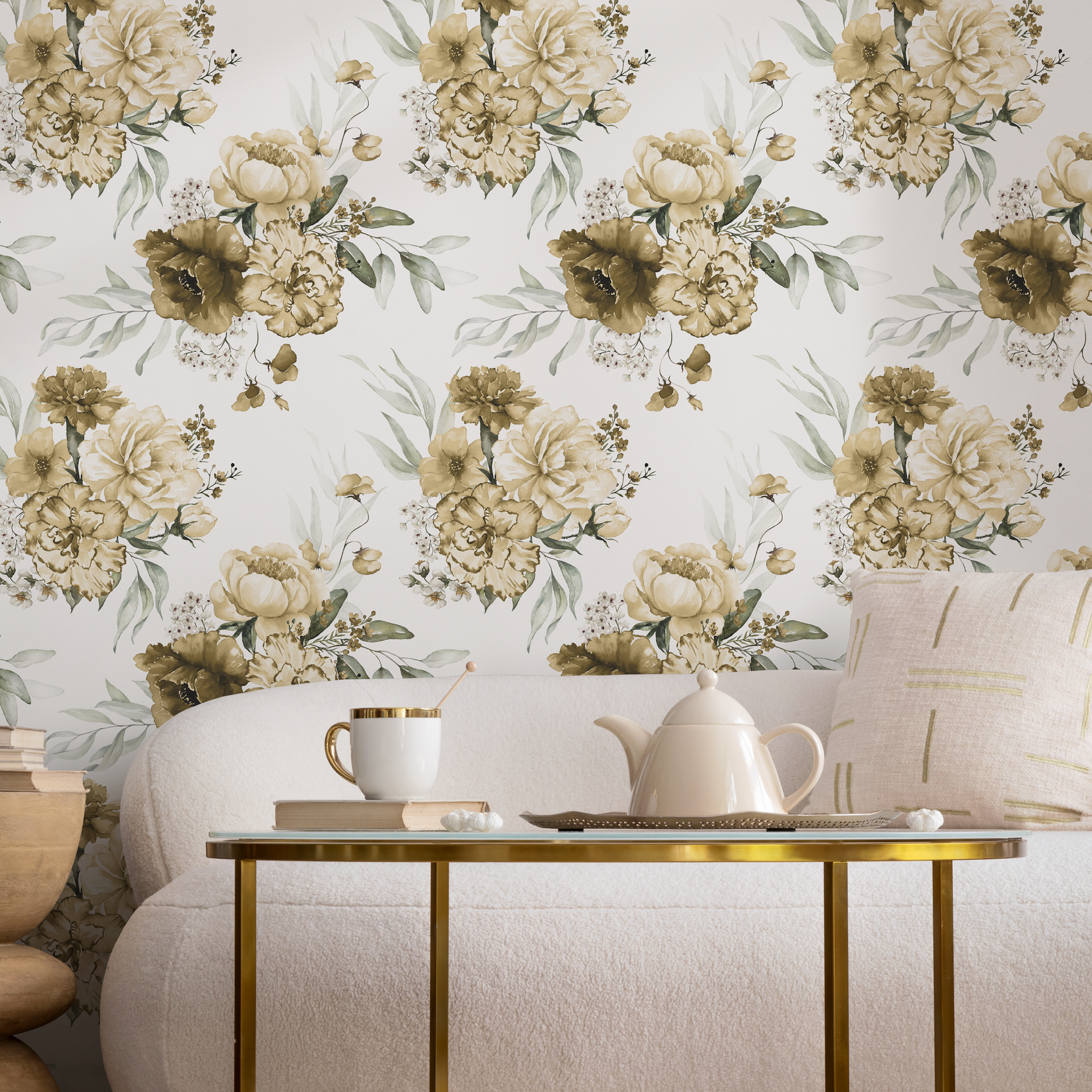 Yellow Vintage Peony Wallpaper / Peel and Stick Wallpaper Removable Wallpaper Home Decor Wall Art Wall Decor Room Decor - D024 - ONDECOR.COM