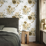 Yellow Vintage Peony Wallpaper / Peel and Stick Wallpaper Removable Wallpaper Home Decor Wall Art Wall Decor Room Decor - D024 - ONDECOR.COM