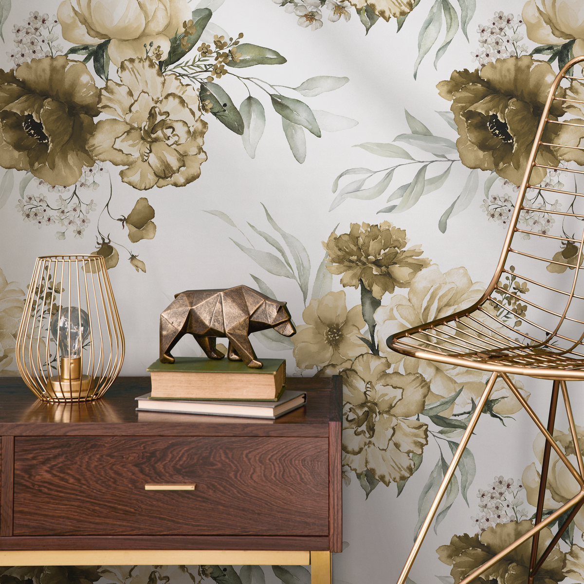 Yellow Vintage Peony Wallpaper / Peel and Stick Wallpaper Removable Wallpaper Home Decor Wall Art Wall Decor Room Decor - D024 - ONDECOR.COM