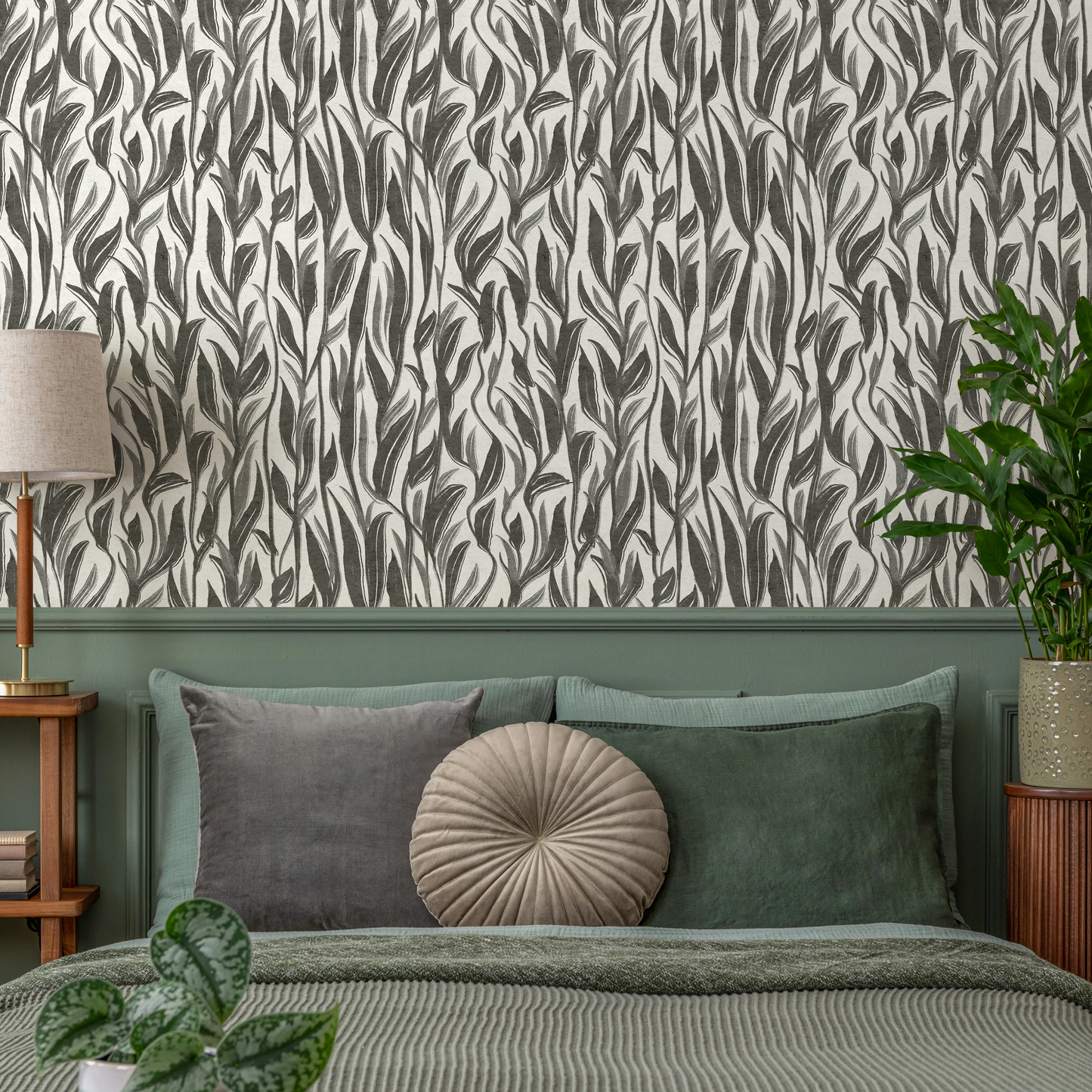 Boho Leaf Wallpaper / Peel and Stick Wallpaper Removable Wallpaper Home Decor Wall Art Wall Decor Room Decor - D028