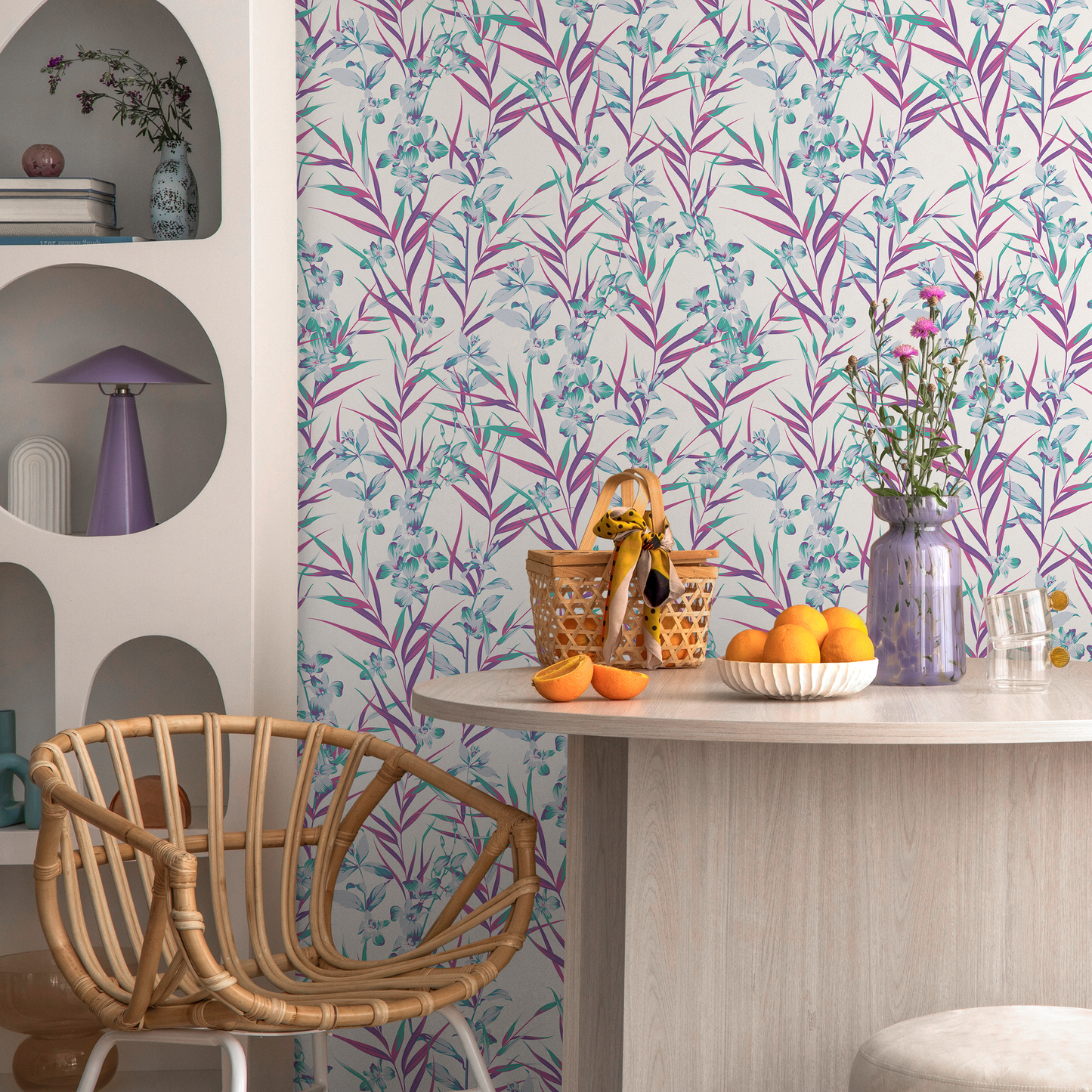 Purple Botanical Floral Wallpaper /  Peel and Stick Wallpaper Removable Wallpaper Home Decor Wall Art Wall Decor Room Decor - D032