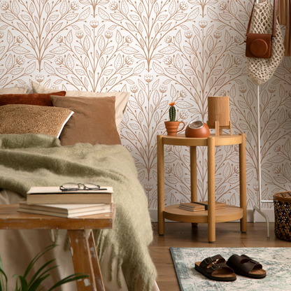 Beige Boho Floral Wallpaper / Peel and Stick Wallpaper Removable Wallpaper Home Decor Wall Art Wall Decor Room Decor - D041