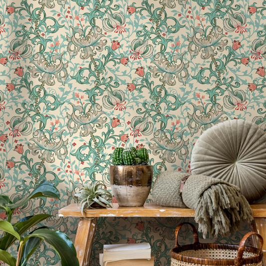 Vintage Floral William Morris Wallpaper / Peel and Stick Wallpaper Removable Wallpaper Home Decor Wall Art Wall Decor Room Decor - D057