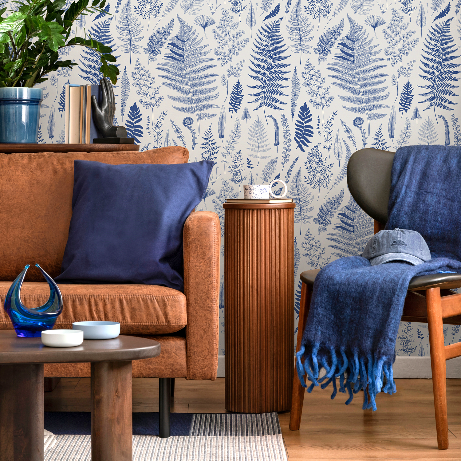 Blue Botanical Leaf Wallpaper / Peel and Stick Wallpaper Removable Wallpaper Home Decor Wall Art Wall Decor Room Decor - D067 - ONDECOR.COM