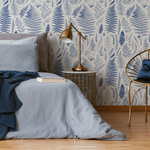 Blue Botanical Leaf Wallpaper / Peel and Stick Wallpaper Removable Wallpaper Home Decor Wall Art Wall Decor Room Decor - D067 - ONDECOR.COM