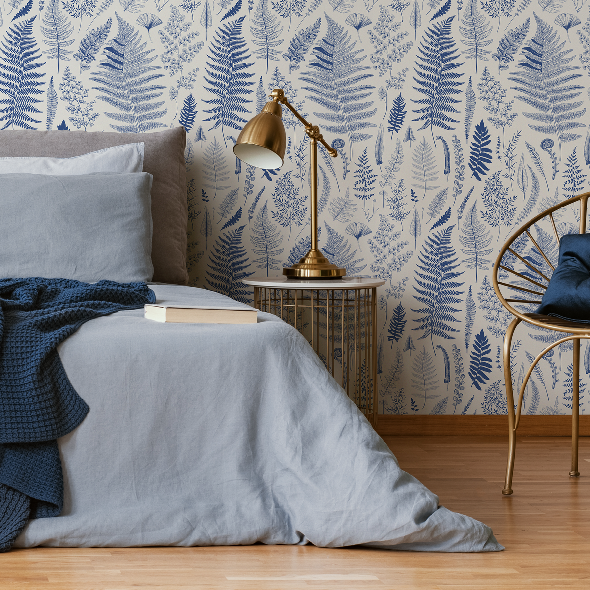 Blue Botanical Leaf Wallpaper / Peel and Stick Wallpaper Removable Wallpaper Home Decor Wall Art Wall Decor Room Decor - D067 - ONDECOR.COM
