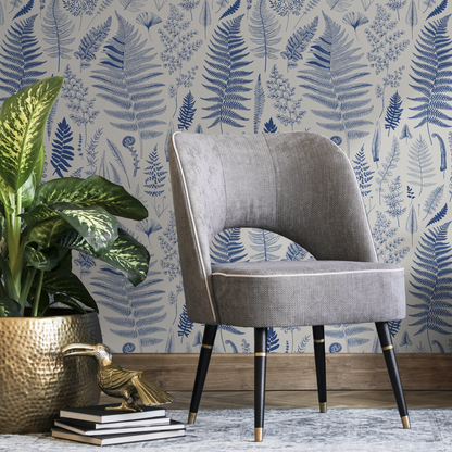 Blue Botanical Leaf Wallpaper / Peel and Stick Wallpaper Removable Wallpaper Home Decor Wall Art Wall Decor Room Decor - D067