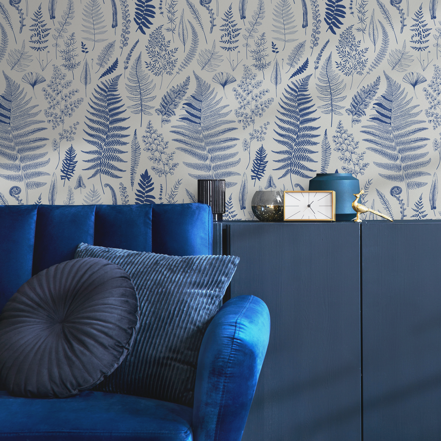 Blue Botanical Leaf Wallpaper / Peel and Stick Wallpaper Removable Wallpaper Home Decor Wall Art Wall Decor Room Decor - D067