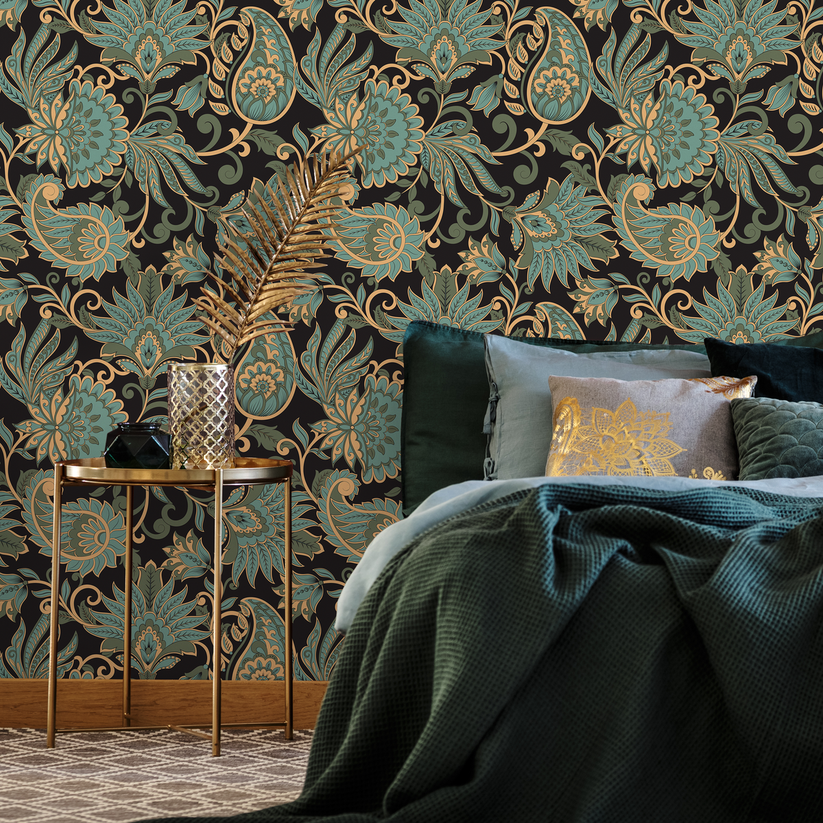 Green Victorian Vintage Wallpaper / Peel and Stick Wallpaper Removable Wallpaper Home Decor Wall Art Wall Decor Room Decor - D089 - ONDECOR.COM